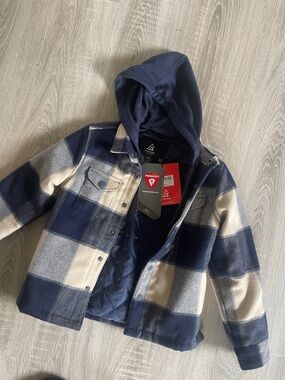 Ripzone Navy & Cream Plaid Hooded Quilted Jacket New With Tags